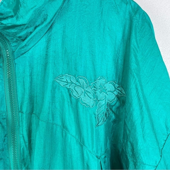 2B Active Metallic Green Vintage 90s Athleisure Gym Athletic Windbreaker Jacket - Picture 6 of 14